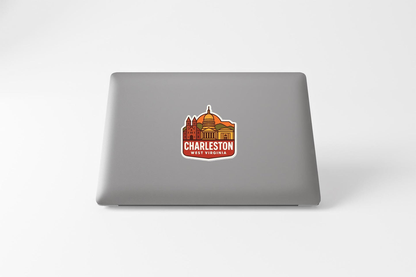 A sticker on the back of a laptop displaying the city of Charleston, South Carolina.