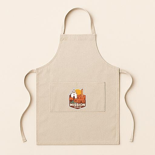 A beige apricot with a logo on the front pocket.
