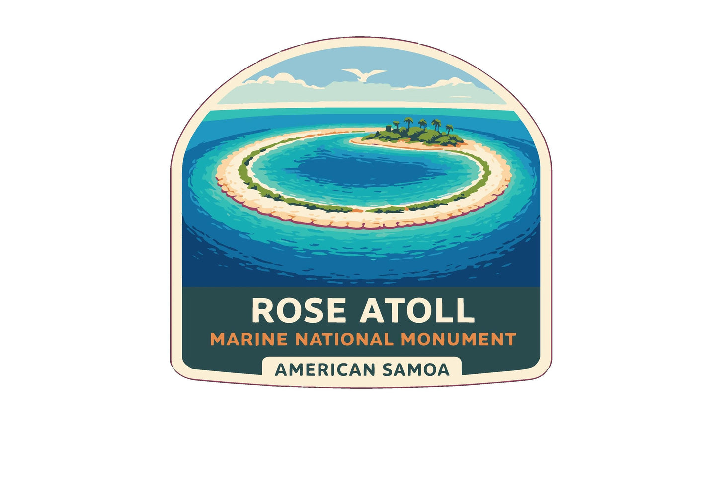 The image is a sticker or label for the Rose Atoll Marine National Monument in American Samoa.