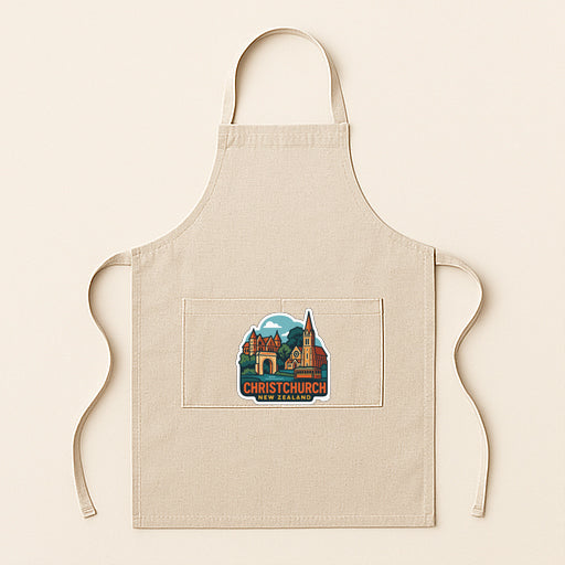 A beige apricot with a graphic of a church and the text "Christchurch New Zealand" printed on it.