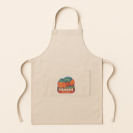 A beige apricot with a Fisher's logo on the front pocket.