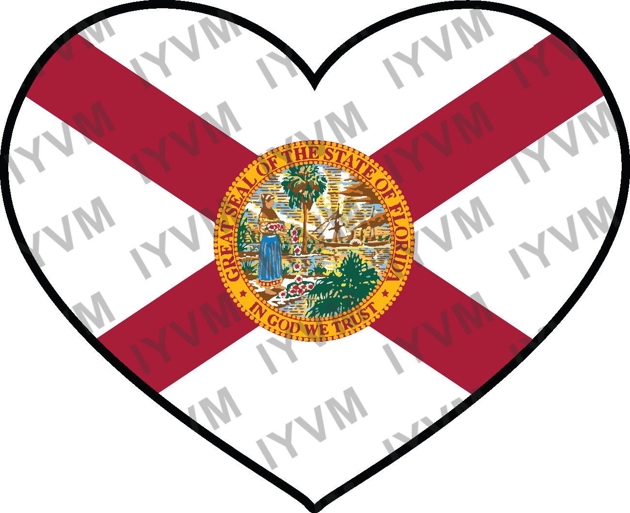 State of Florida Flag Heart Sticker Decal  USA Florida State  Tallahassee  The Sunshine State  Alligator State  Everglade State