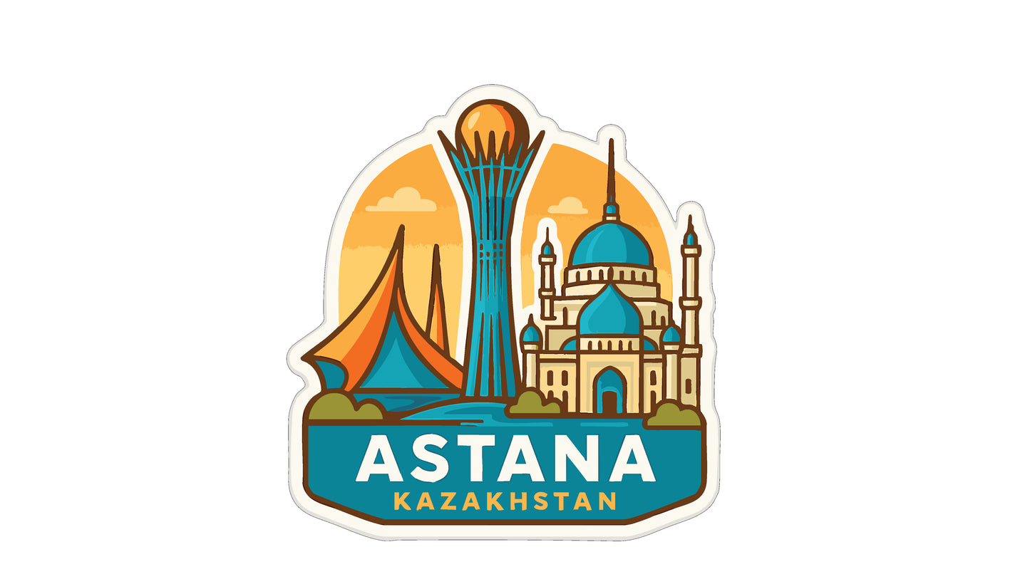 a sticker or emblem with the text "ASTANA KAZAKHSTAN" prominently displayed.