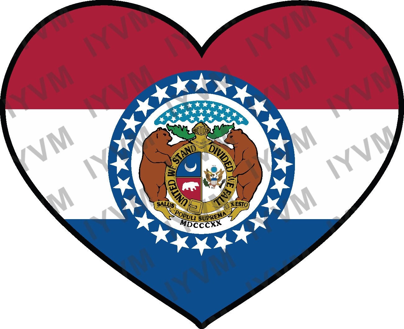 State of Missouri Flag Heart Sticker Decal  USA Missouri State  Jefferson City  The Show Me State  Bullion State  Gateway to the West