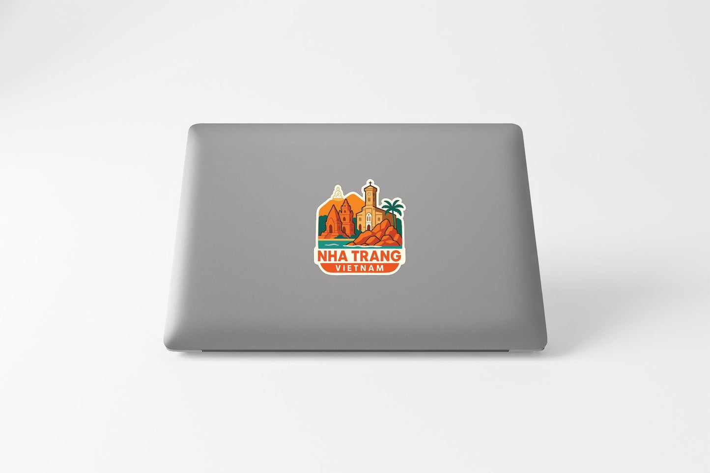 a sticker with an illustration of a landmark, likely representing Vietnam, with the text "NHÀ TRANG VIETNAM" printed on it.
