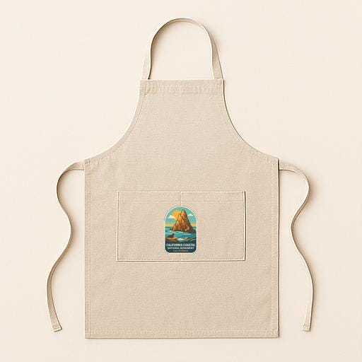 A beige apricot with a small graphic of a sailboat on it, set against a plain background.