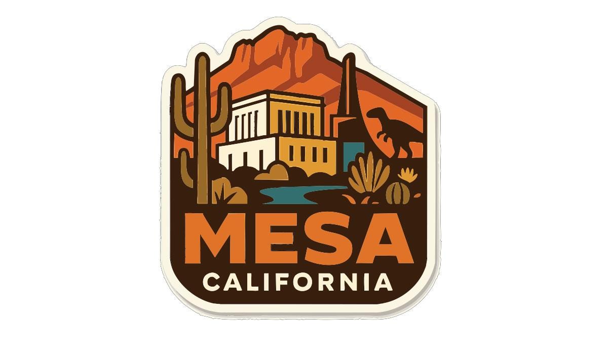 a stylized logo for the state of California, with a mountain in the background and various elements representing the state's landscape and culture.