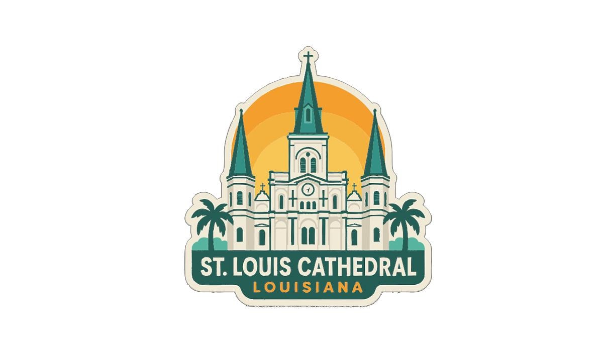 St. Louis Cathedral, a landmark in Louisiana, as depicted in a sticker or emblem.
