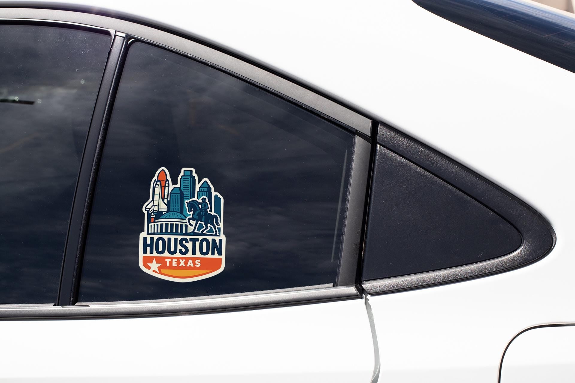 a houston sticker on the side of a car