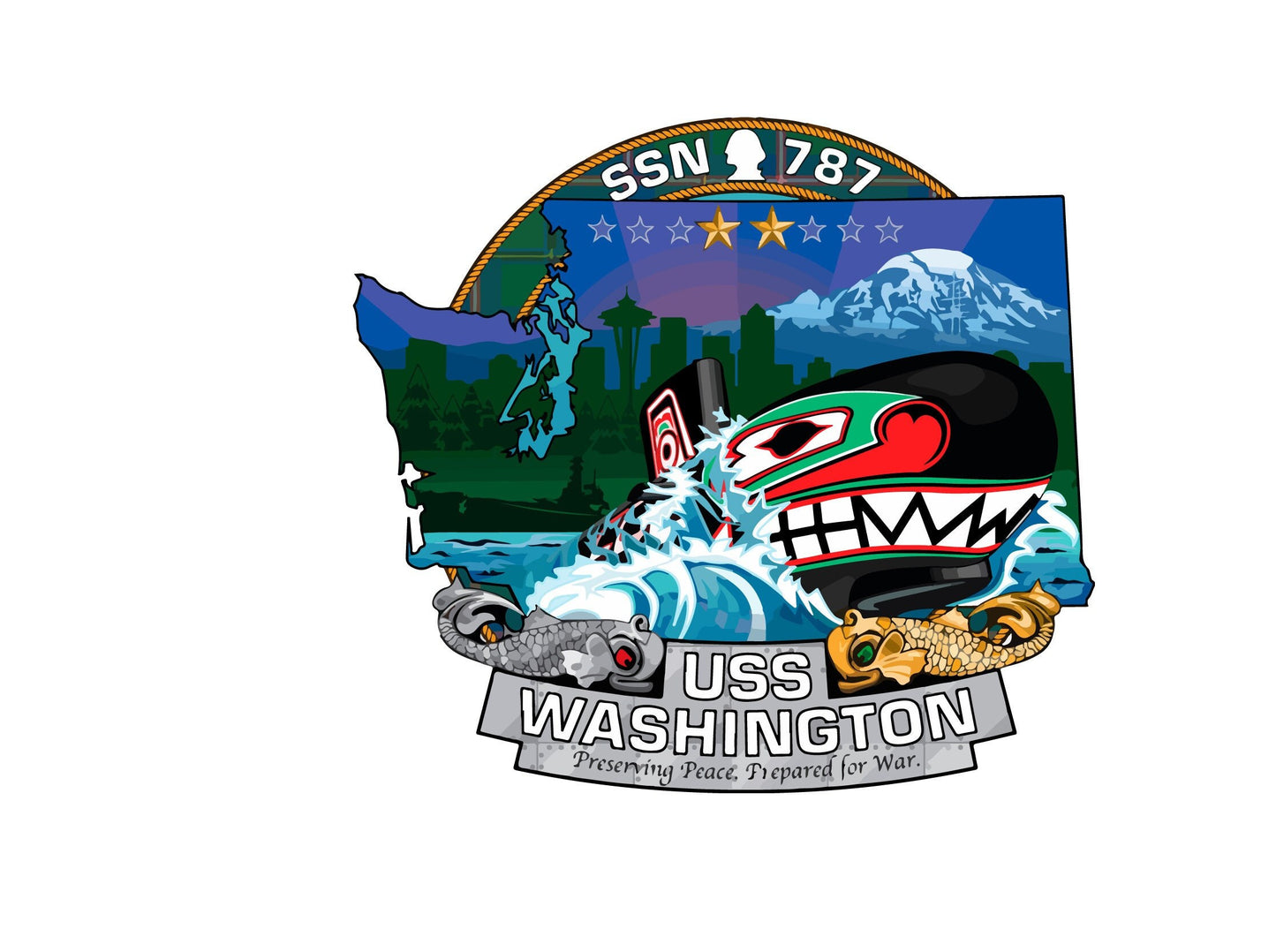 USS Washington SSN-787 Badge Sticker Decal Virginia Class Attack submarine Car Sticker Bumper Sticker for Car Emblem