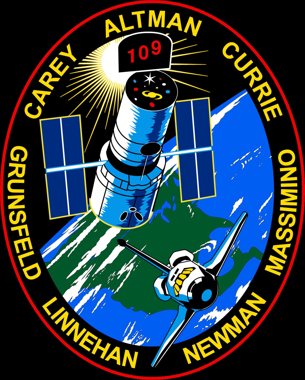 a nasa emblem with a rocket and earth in the background