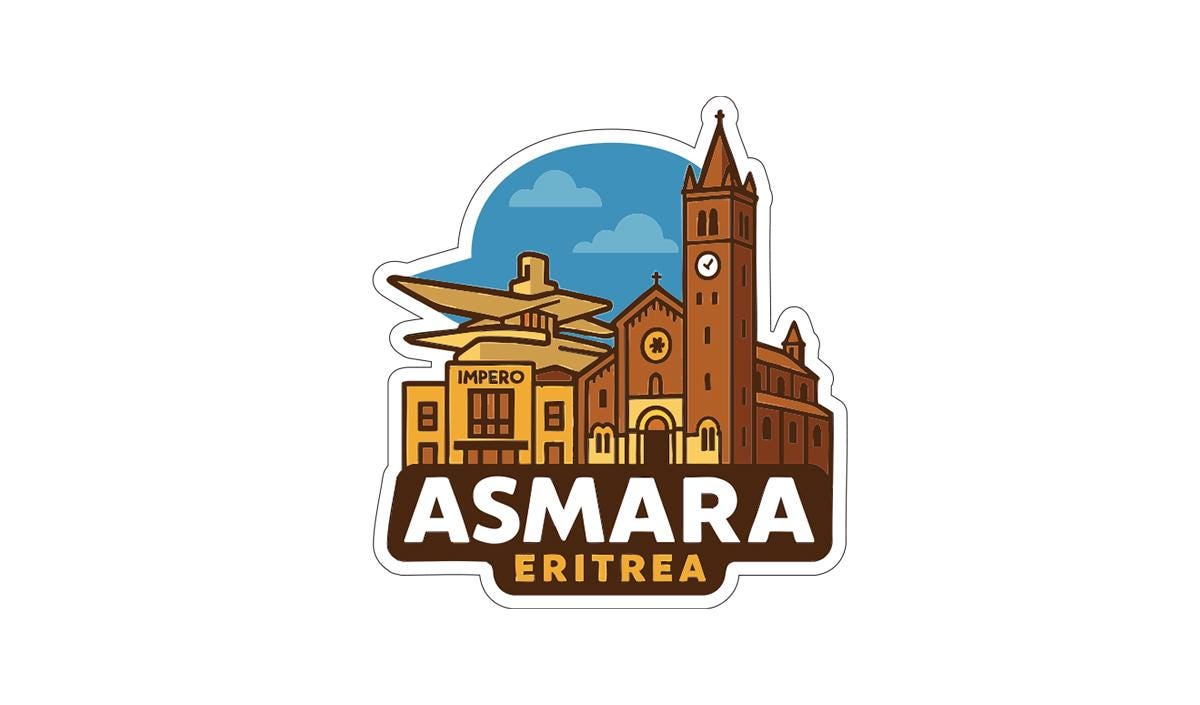 a sticker or logo for the city of Asmara, Eritrea.