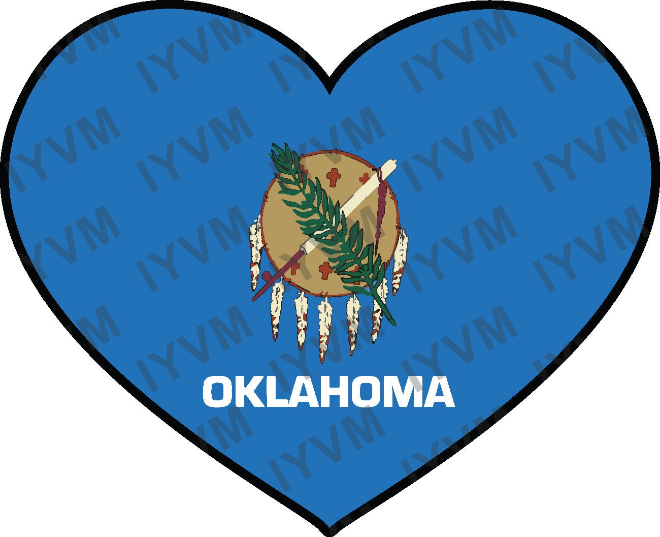State of Oklahoma Flag Heart Sticker Decal  USA Oklahoma State  Oklahoma City  The Sooner State  Native America / Land of the Red Man