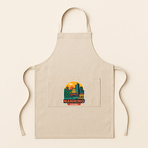 A beige apricot with a graphic of a city skyline and the text "NANNING CHINA" printed on it.