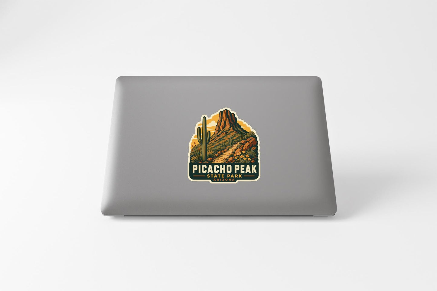 A sticker depicting the scenic mountain range of Picacho Peak State Park, with the text "Picacho Peak State Park" prominently displayed.