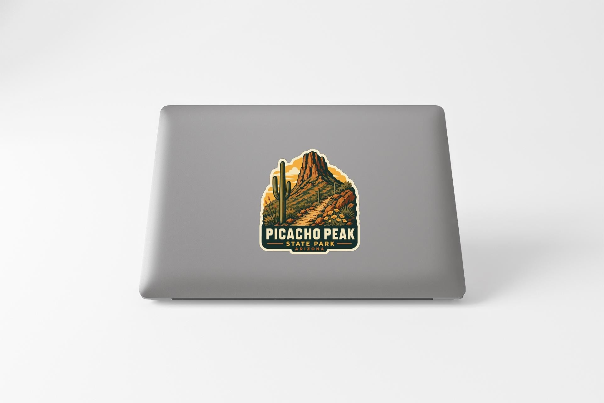 A sticker depicting the scenic mountain range of Picacho Peak State Park, with the text "Picacho Peak State Park" prominently displayed.