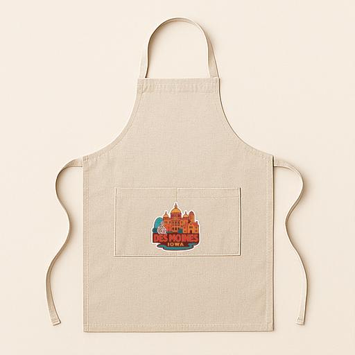 A beige apricot with a graphic design on the front pocket, featuring a city skyline.