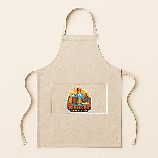 A beige apricot with a logo on the front pocket.
