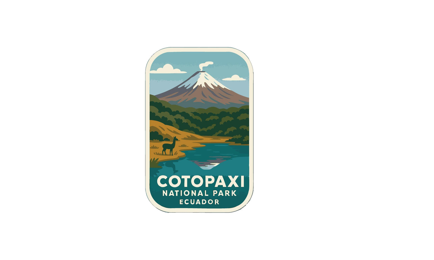 a sticker or emblem with a mountain landscape and a lake, depicting a natural scene.