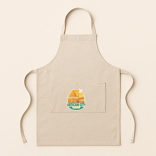 A beige apricot with a graphic of Vatican City on it.