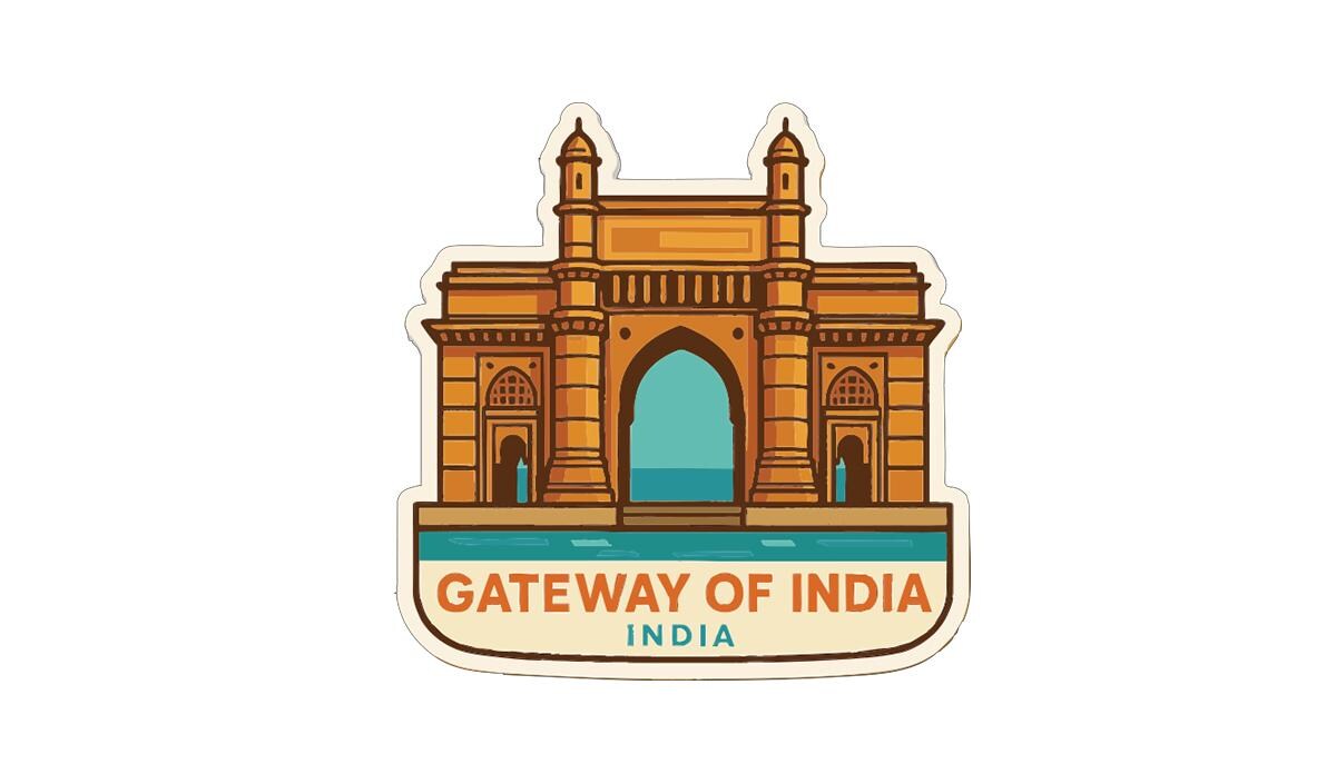 A sticker depicting the Gateway of India, a famous landmark in Mumbai, India.