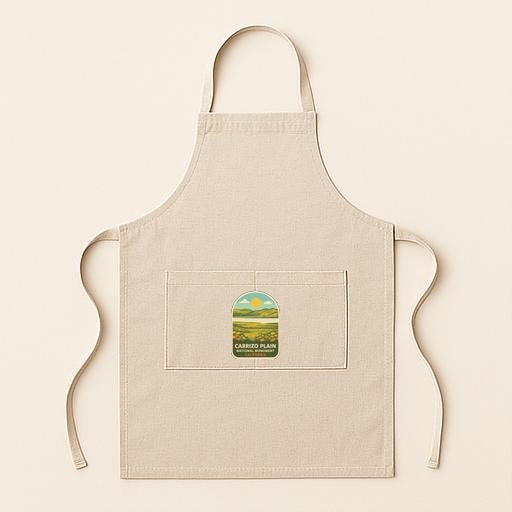 A beige apricot with a green label that says "CARRIED PLANT" and a landscape image on it.