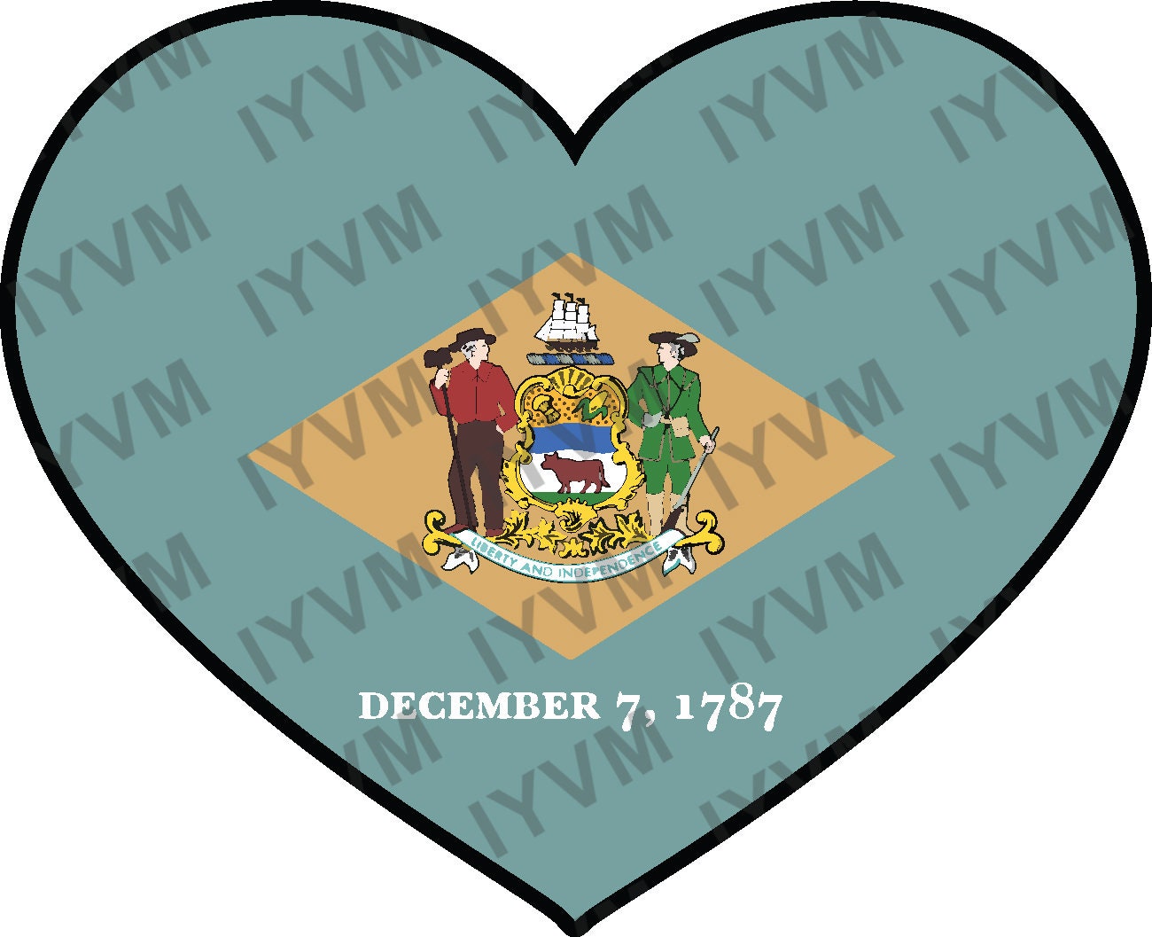 State of Delaware Flag Heart Sticker Decal  USA Delaware State  Dover  The First State  Chemical Capital of the World  Corporate Capital