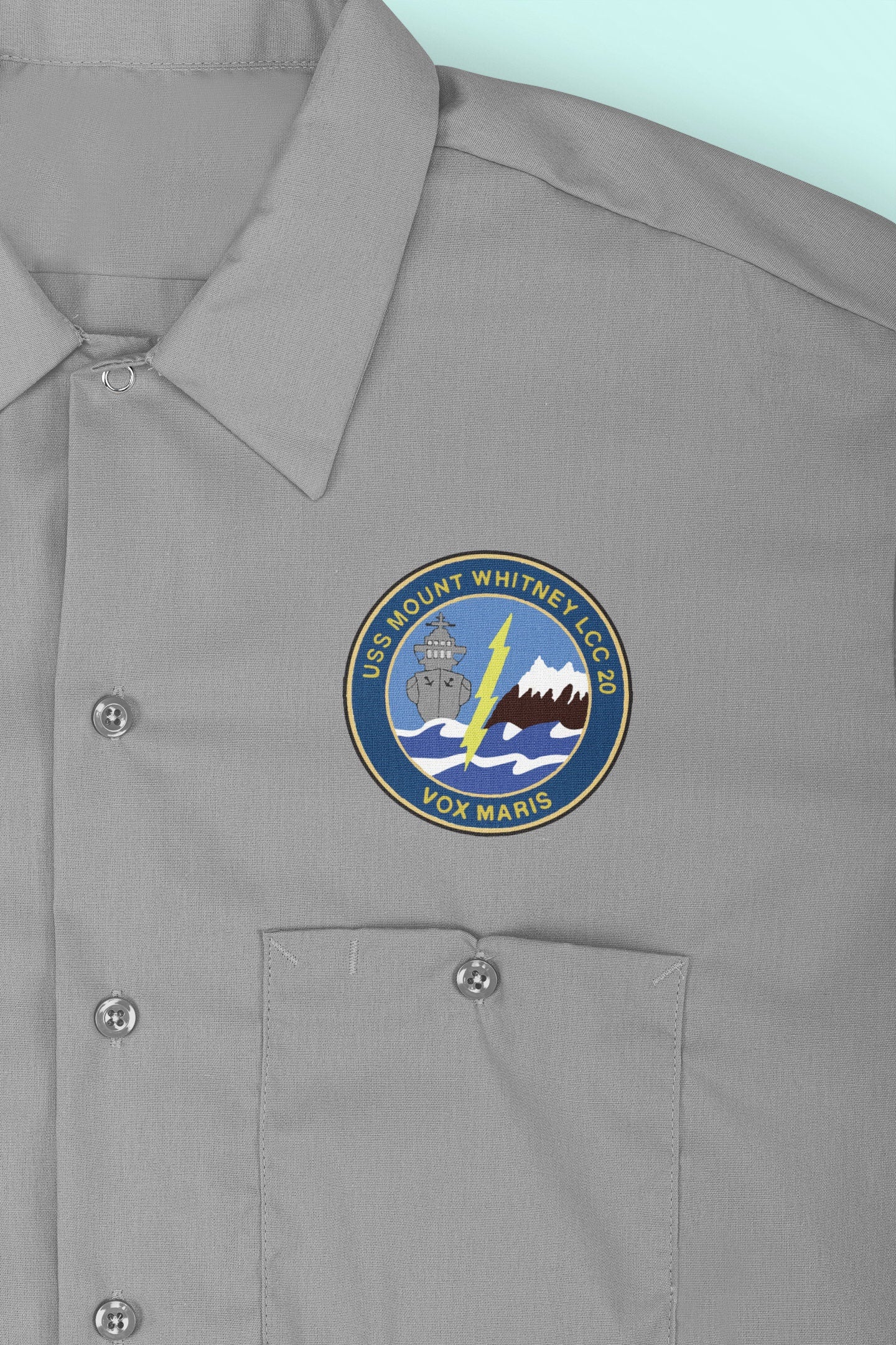USS Mount Whitney LCC-20 Badge Iron On Heat Transfer Vinyl HTV Blue Ridge Class Amphibious Command Ship