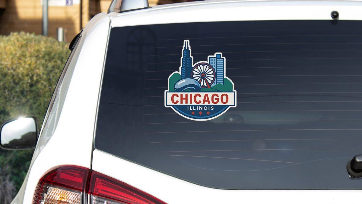 a chicago illinois sticker on the back of a car