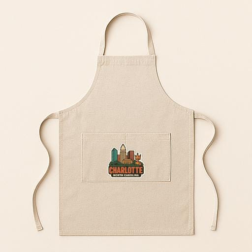 A beige apricot with a graphic of a city skyline on the front pocket.