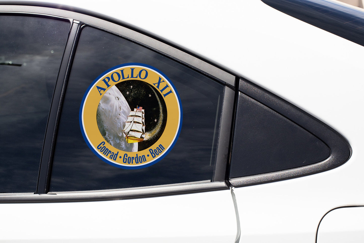 a close up of a car window with a sticker on it