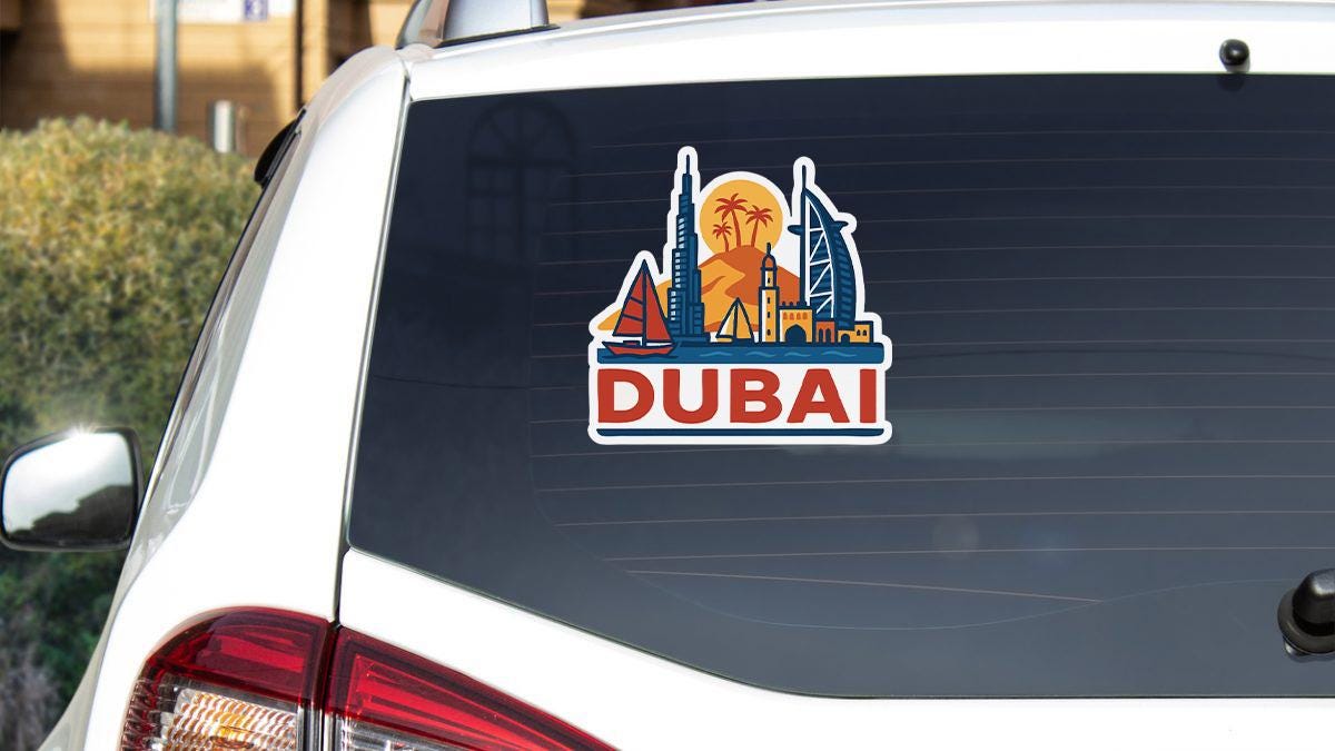 a car with a sticker on it that says dubai