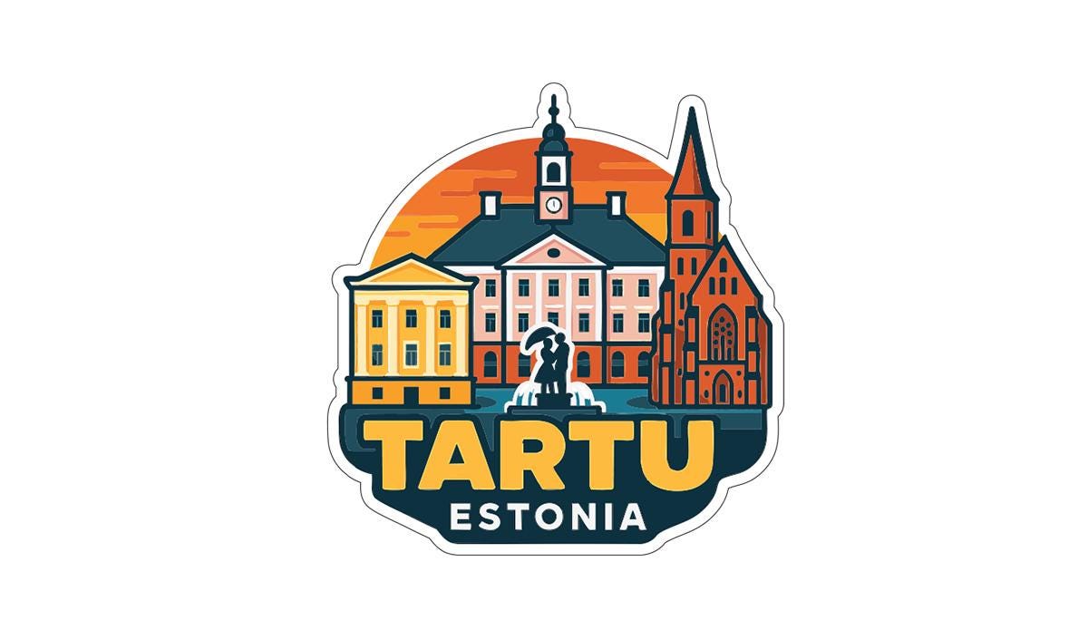 a sticker or logo depicting the city of Tartu, Estonia.