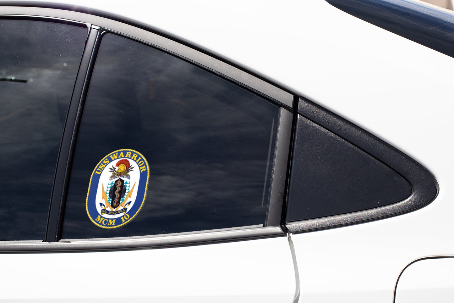USS Warrior MCM-10 Badge Sticker Decal Avenger Class Mine countermeasures ship Car Sticker Bumper Sticker for Car Emblem