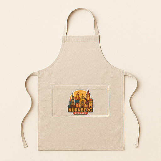 A beige apricot with a graphic of a city skyline and the text "NÜRNBERG" printed on it.