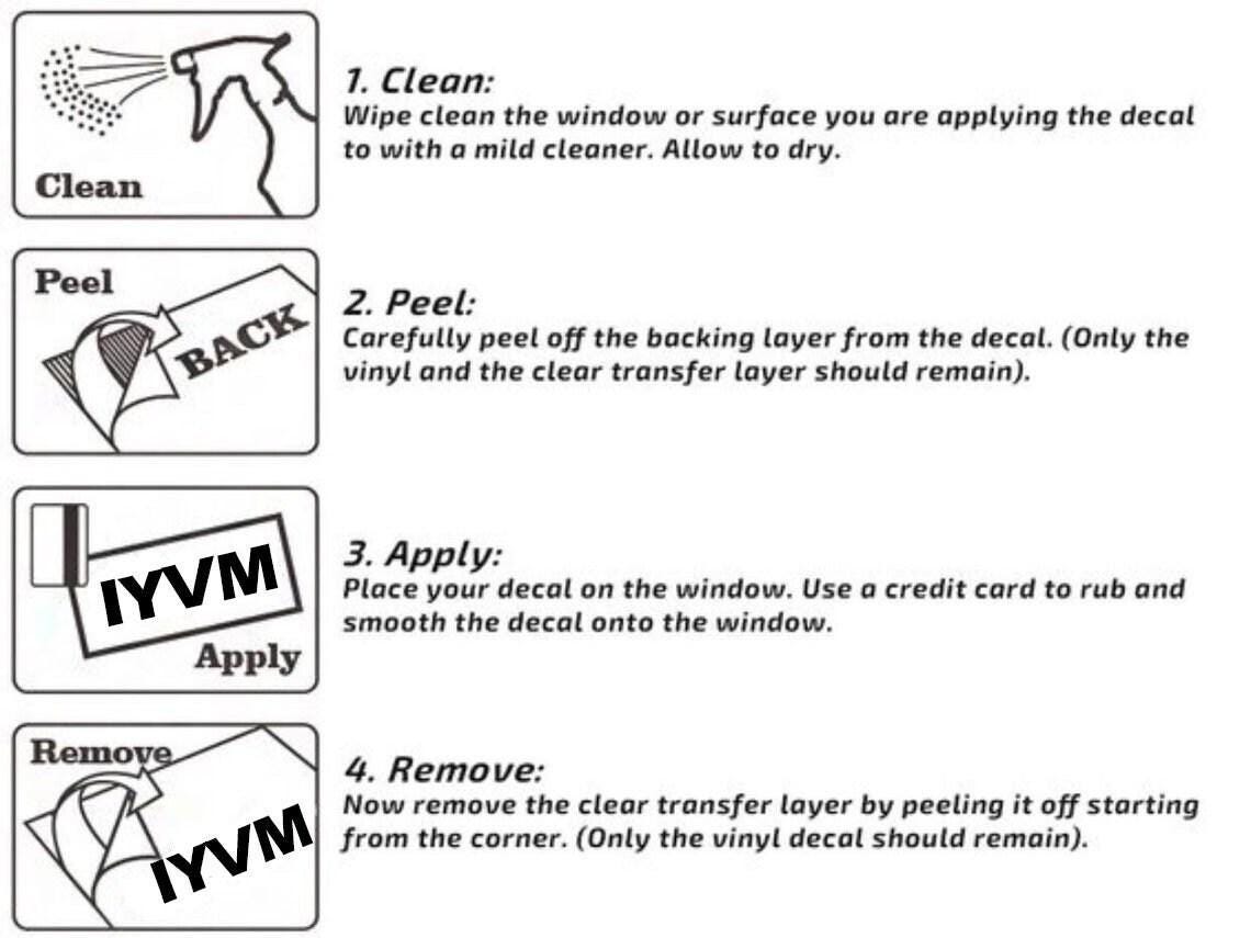 step-by-step instructions for applying and removing a vinyl decal on a window.