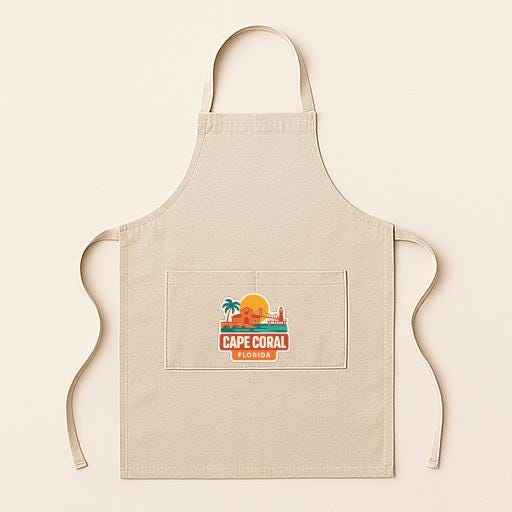 A beige apricot with a logo for Cape Coral, Florida, printed on it.