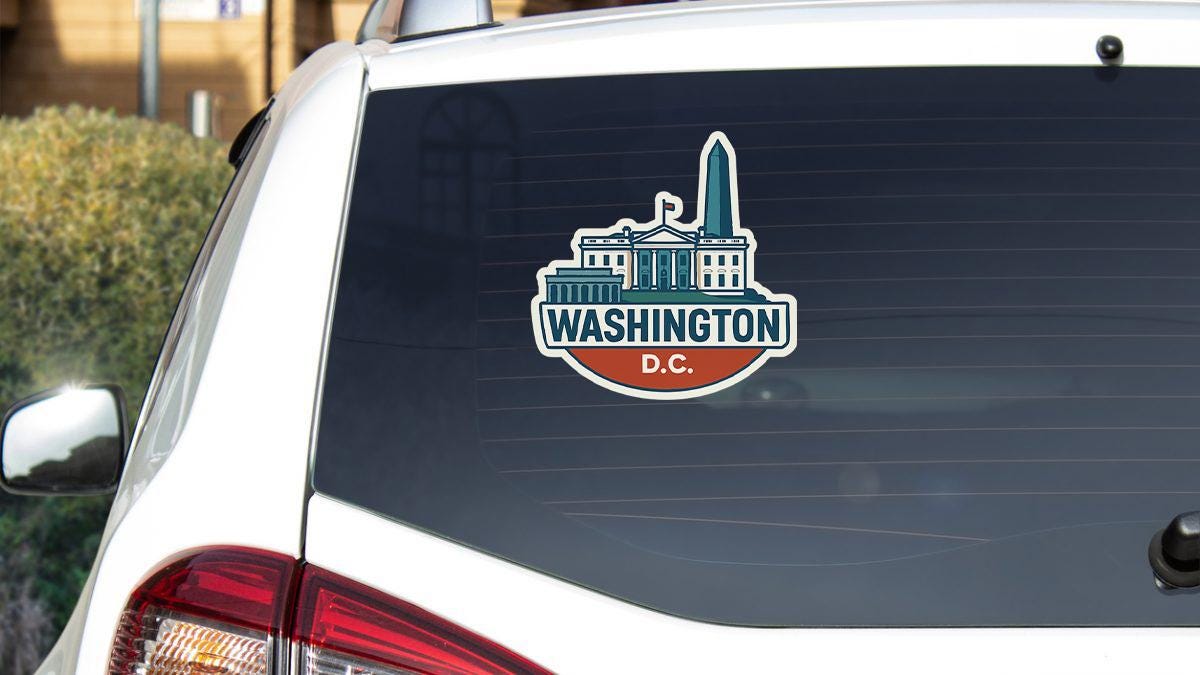 a washington dc sticker on the back of a car