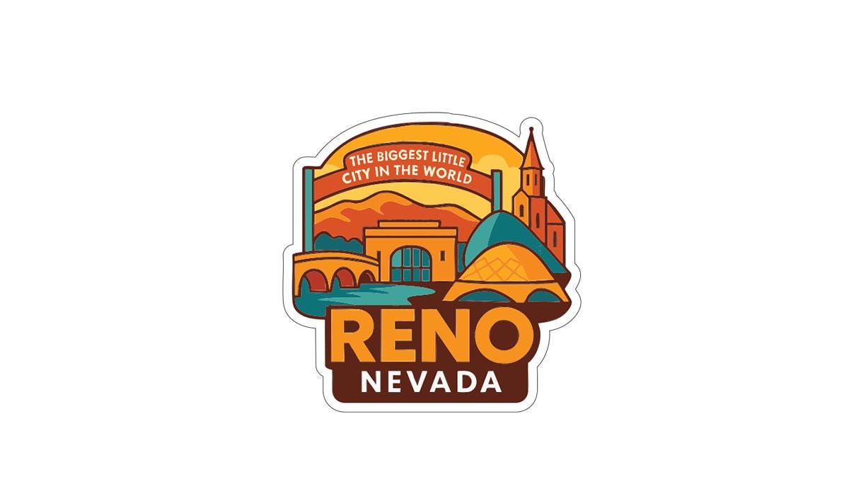 a sticker or logo for Reno, Nevada.