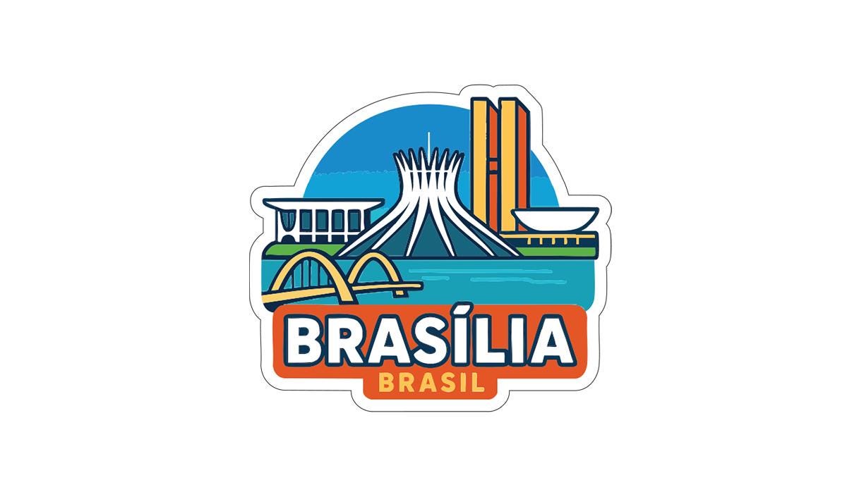 a stylized illustration of the city of Brasil, Brazil, with various landmarks and architectural elements depicted in a colorful and vibrant manner.