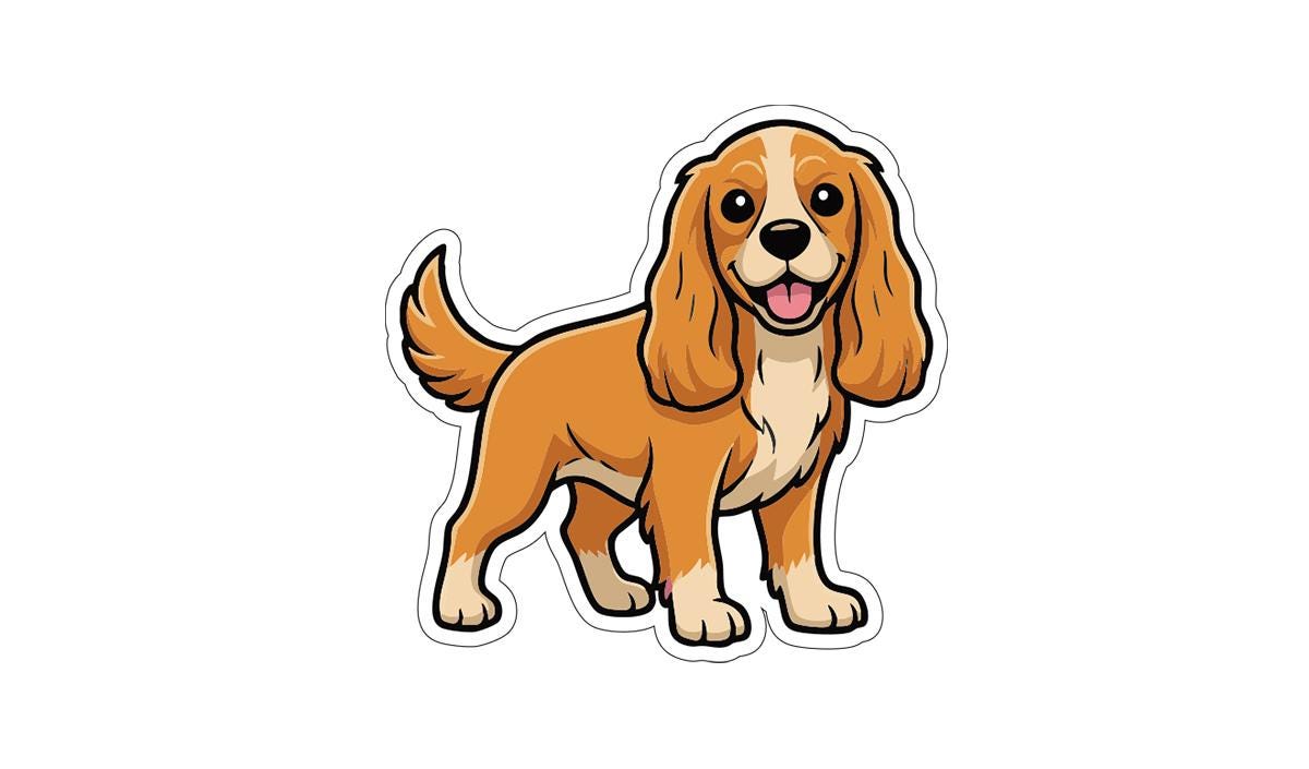 A cartoon illustration of a happy, smiling dog with a friendly expression.