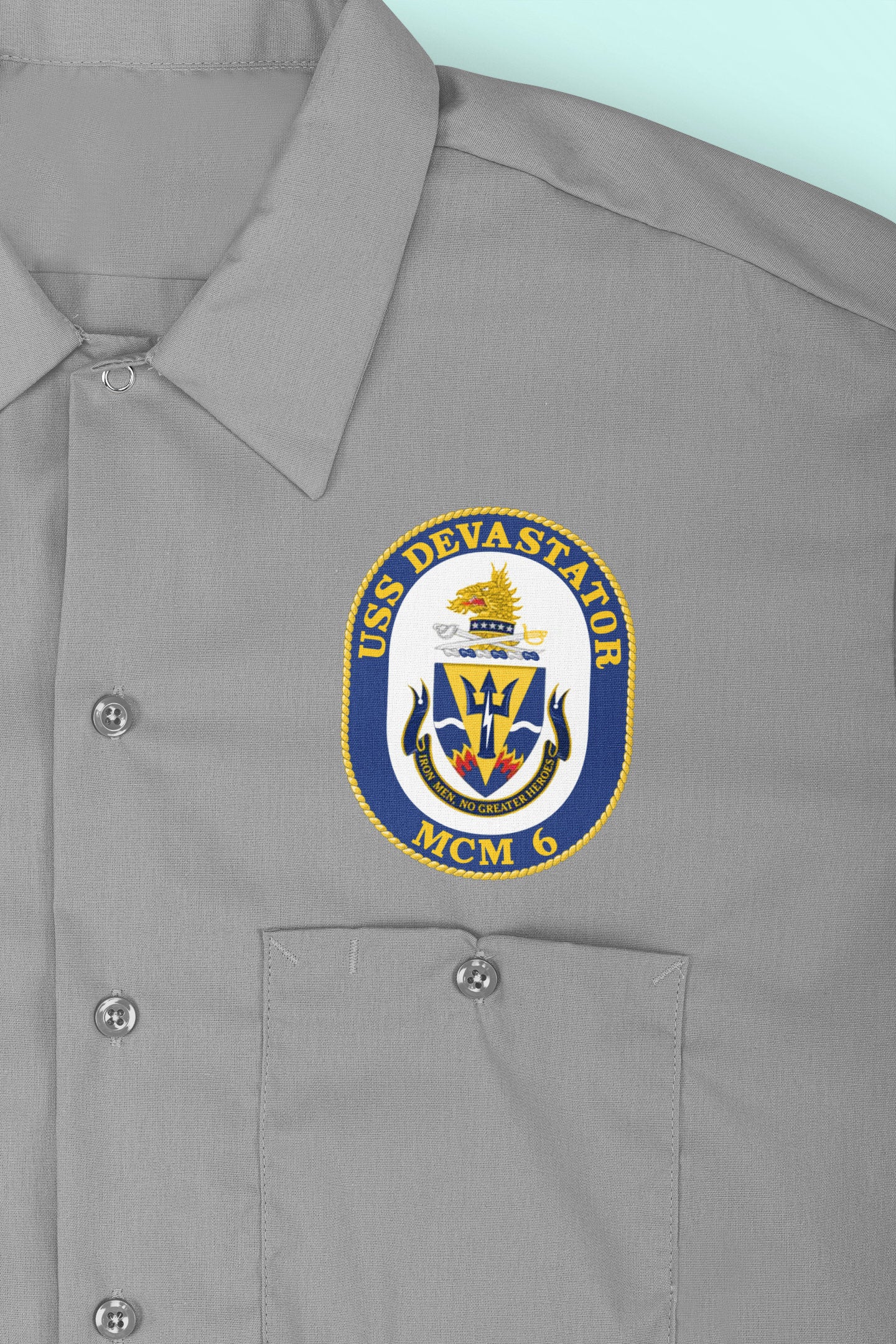 USS Devastator MCM-6 Badge Iron On Heat Transfer Vinyl HTV Avenger Class Mine countermeasures ship