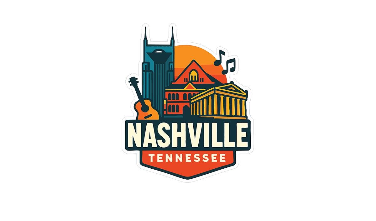 a nashville logo with a guitar and music notes