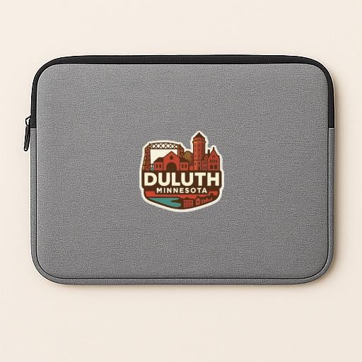 A gray laptop sleeve with a Minnesota state logo printed on it.