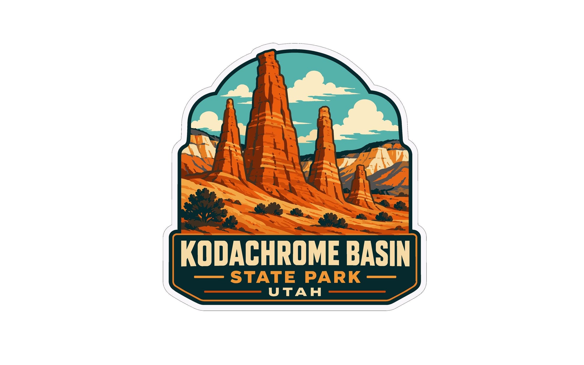 A sticker or emblem featuring the iconic rock formations of the Kodachrome Basin in Utah, USA.