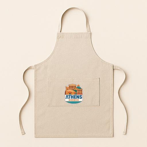 A beige apricot with a logo of Athens Greece on it.