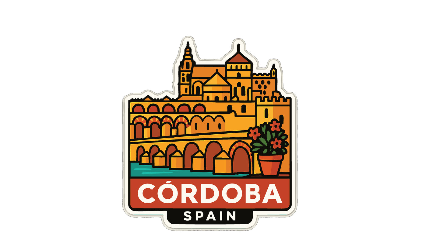 a sticker or emblem depicting the city of Cordoba, Spain.
