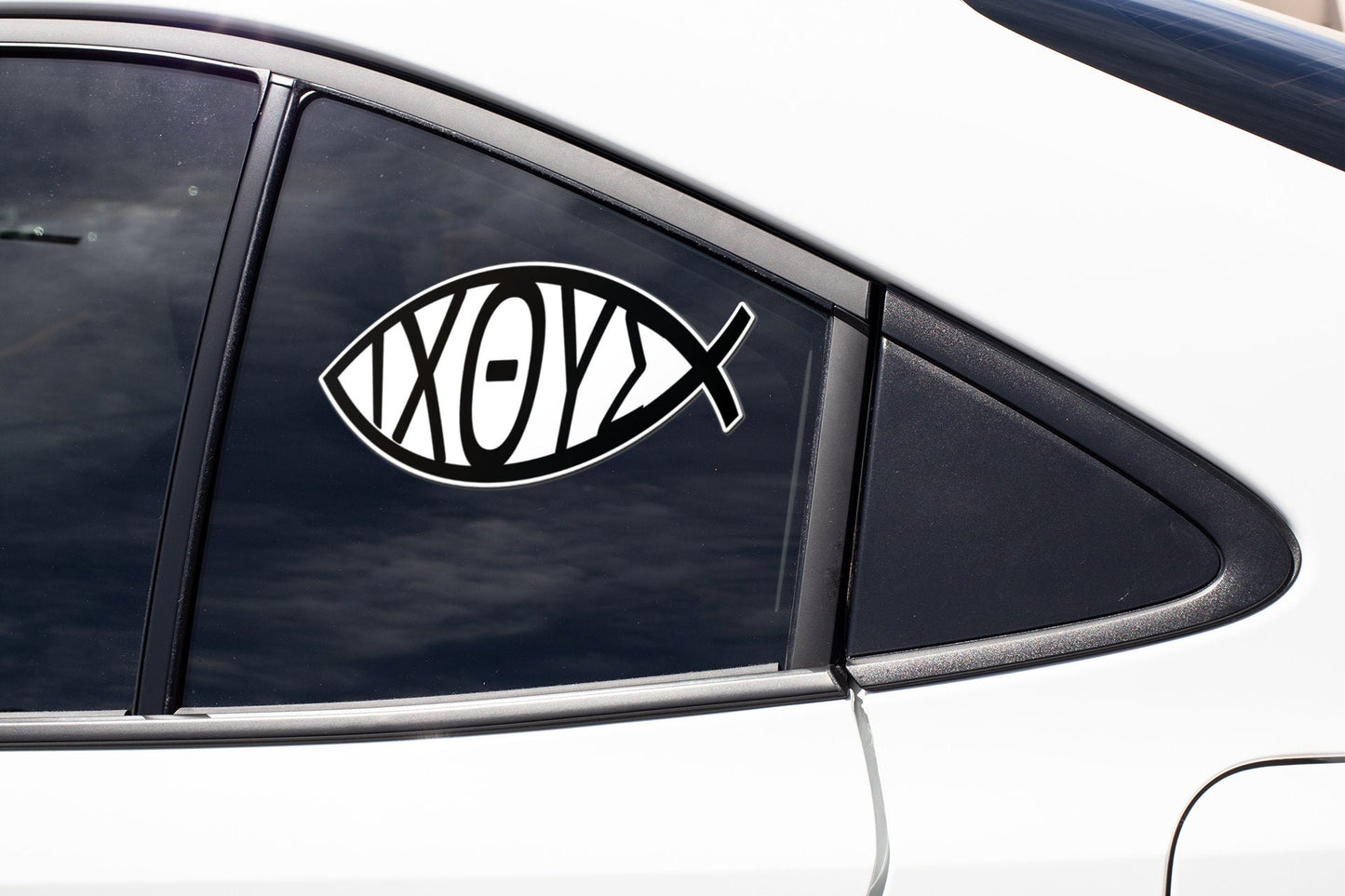 Christian Fish Ichthys Sticker Decal Vinyl Decal God Jesus Holy Spirit Bible Church Faith Love Peace Forgiveness