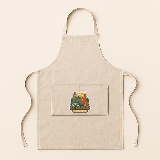 A beige apricot with a graphic design on the front pocket.