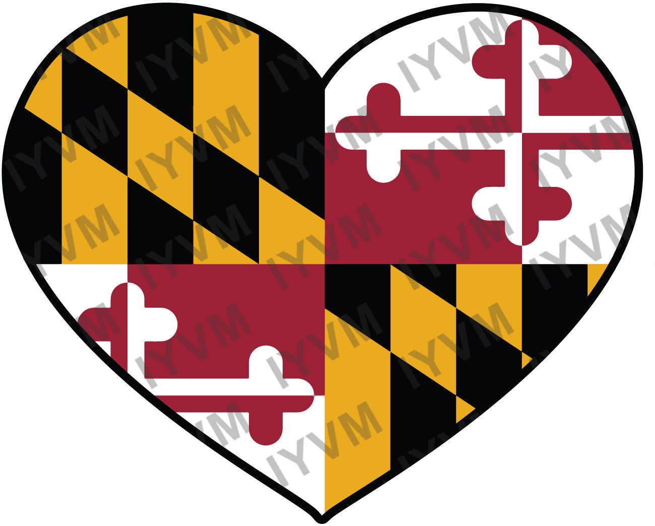 State of Maryland Flag Heart Sticker Decal  USA Maryland State  Annapolis  The Old Line State  Queen State  Terrapin State